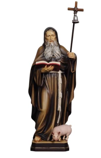 Generico ArteSacraCaravaggio Statua di Sant' Antonio Abate scolpita in legno della Valgardena e decorata a mano di produzione artigianale italiana (CM 20)