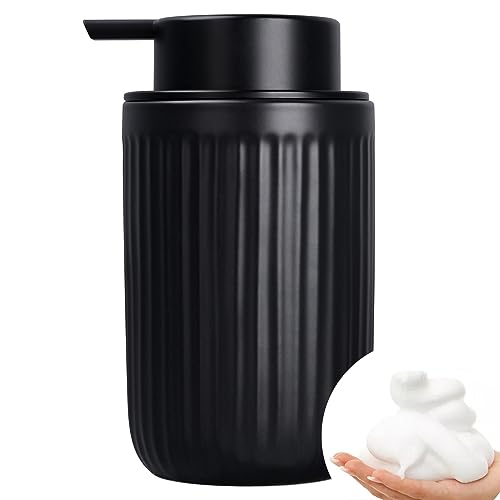 Image of BosilunLife Foam Hand Soap Dispenser - Ceramic Black Foaming Soap Dispenser for Bathroom 12oz Refillable Liquid Lotion Soap Dispenser with Rust-Proof foaming Pump for Countertop