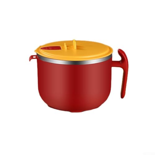 Honseadek Ciotola per noodle in acciaio inox da 1200 ml con coperchio filtrabile, contenitore portatile per zuppe con foro per posate, contenitore termico per il pranzo per tagliatelle, ufficio (rosso