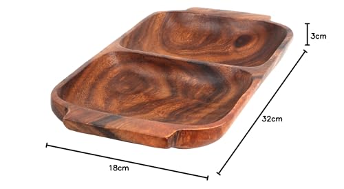 Premier Housewares 2 Section Rectangle Serving Dish with Handles, 4 x 32 x 18 cm - Acacia Wood, Brown - Image 11