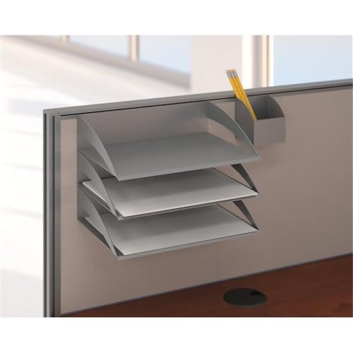 UrbanPro Office Cubicle Workstation, 65W x 33D Desk, Cherry Laminate Surface, Metal-Framed Panels, Two-Tone Fabric, Storage Cabinet, Mobile File Cabinet, Paper Tray, Pencil Cup, Efficient Workspace - Thumbnail 7