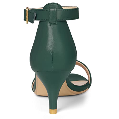 Allegra K Women Open Toe Kitten Heeled Ankle Strap Dark Green Sandals 9 M US3