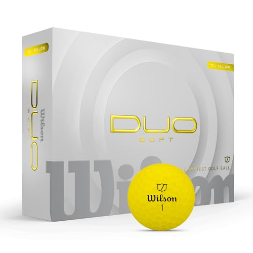 Wilson Duo Soft Golfbälle, Sanftes Spielgefühl und dynamische Energie, Geschwindigkeitssteigerung mit präzisem Flugdesign, Gelb, 12er Pack Wilson Duo Soft Golfbälle, Sanftes Spielgefühl und dynamische Energie, Geschwindigkeitssteigerung mit präzisem Flugdesign, Gelb, 12er Pack