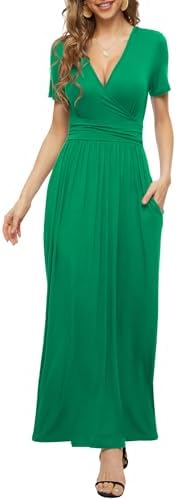 LILBETTER Women's Summer Short Sleeves Dress Wrap Waist Maxi Dres...