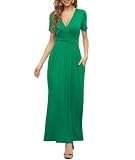 Picture of LILBETTER Women's Deep V-Neck Long Dress Wrap Waist Summer Dresses with Pockets(Bright Green,X-Large)