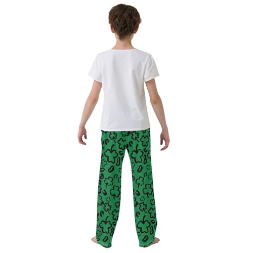 Clover Print Boys Long Pants Soft Trousers Elastic Waist Kids Lounge Bottoms with Pockets S-XL3