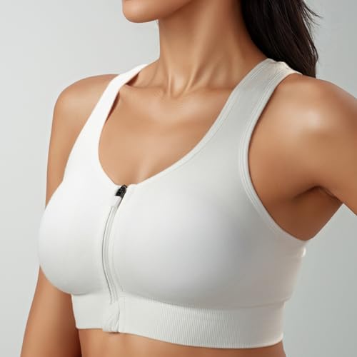 Zip Front Sports Bra for Women - Medium Support Racerback Workout Bra with Removable Pads & Double Hooks3