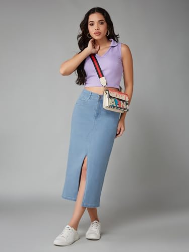 Image of Dolce Crudo Women's Flared High-Rise Stretchable Denim Maxi Skirt