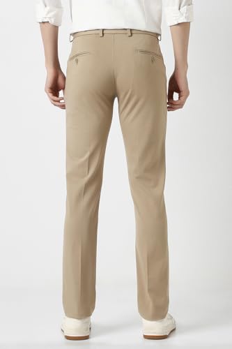 Image of Peter England Men's Slim Fit Mid Rise Formal Stretchable Knit Super Trouser | Comfort Lycra | 360-Degree Stretch