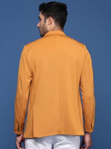 Image of SHOWOFFFF Men Solid Single Breasted Formal Blazer | Notched Lapel Full Sleeves Cotton Blazer for Mens | Slim Fit Regular Length Blazer for Men's