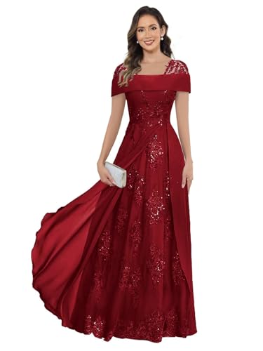 TS TRANSUN Lace Applique Mother of The Bride Dresses Burgundy