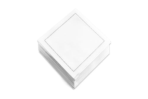 NOBLE NAPKINS Luxury Cotton Cloth Cocktail Napkins, Disposable Napkins, Bar Napkins, Also Suitable for Parties, Events, Birthdays, Holidays, Special Occasions, 4.5x4.5, 50 Count, White