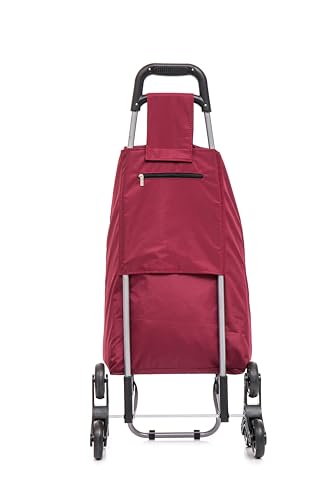 ATX Premium 59L Stair Climber Shopping Trolley Lightweight Hard Wearing & Foldaway Trendy Folding/Collapsible Push/Pull Carts for Easy Storage with 6 Wheels (59L, Maroon)