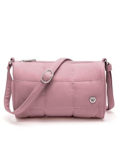 WESTBRONCO Small Puffer Crossbody Bags for Women Mini Barrel Bag Cute Bucket Bag with 2 Side Pocket Shoulder Purses for Women for Daily Use Working Dating