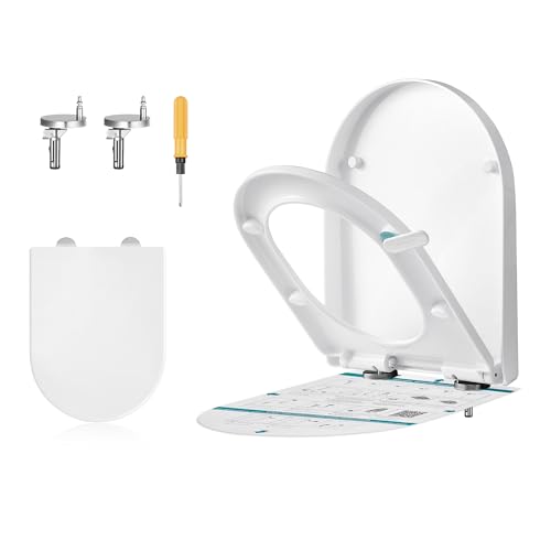 SONGMICS Tapa de WC Alargada en Forma de D, Cierre Suave, Asa