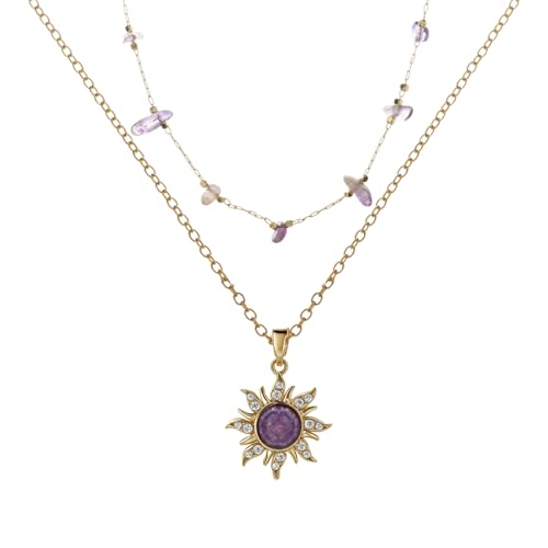 Rapunzel Sun Necklace for Women Purple Tangled Necklace Gold Sun Choker Healing Crystal Jewelry for Movie Fans