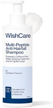 WishCare Multi Peptide Anti Hairfall Shampoo For Frizzy and Dry Hair | Controls Hairfall & Promotes Hair Growth | Peptides, Rice Water, Rosemary & Caffeine | Paraben & Sulphate Free Shampoo For Women & Men | For All Hair Types | 250ml