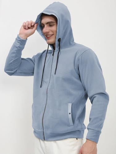 Image of SHOWOFFFF Men Solid Front-Open Sweatshirt | Hooded Full Sleeves Cotton Sweatshirt's for Mens | Slim Fit Regular Length Sweatshirts for Men's