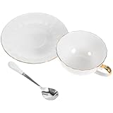 Toyvian Kaffee Tassen Satz aus Knochenporzellan mit Untertasse Weißes Porzellan mit Goldrand Langlebiges Kaffeeservice für Zuhause und Café 220ml Fassungsvermögen