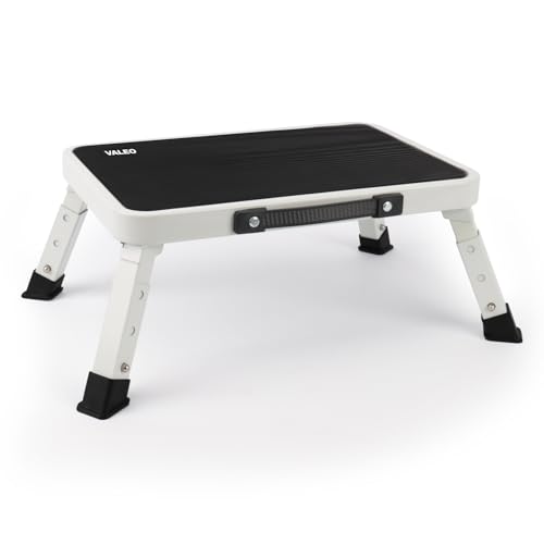 Valeo Folding Step Stool, Adjustable Step Stool with Non-Slip Platform, 330 Lbs Capacity, Step Ladder for Adults or Kids in Kitchen, Bathroom, RV, Camping, Office, White