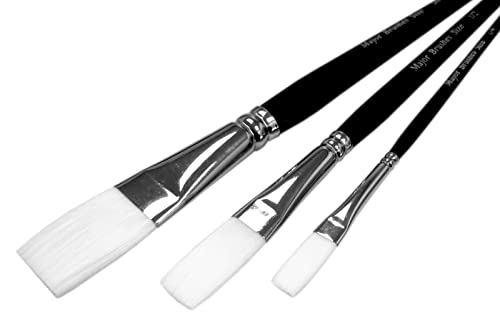 Image of Major Brushes Synthetic Sable Flat Tip Paint Brushes - 3 Pack