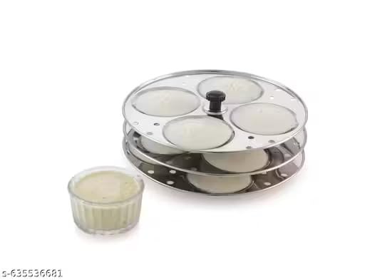 Image of AFFODYL - Stainless Steel 3 Plates Idli Stand for Cooker | Makes 12 Medium Size Soft Idlis at Once| Durable & Heavy Gauge Steel Idli Maker with only 4 Cavities per Plate (Pack of 1)