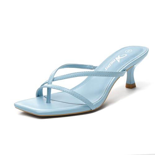 Athlefit Women's Strappy Kitten Heels Flip Flops Square Open Toe