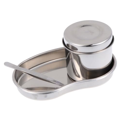 iplusmile Bandeja Médica Bandeja de Instrumentos de Acero Inoxidable Esterilizador Bandeja Quirúrgica con Frasco Esterilizador Y Pinzas