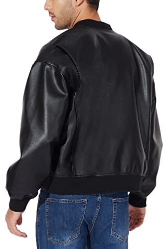 Image of Fahsyee Leather Jackets for Men, Faux Bomber Jacket Mens Motorcycle Lapel Asymmetric Zip-Up Belt Slim Fit Biker Coat