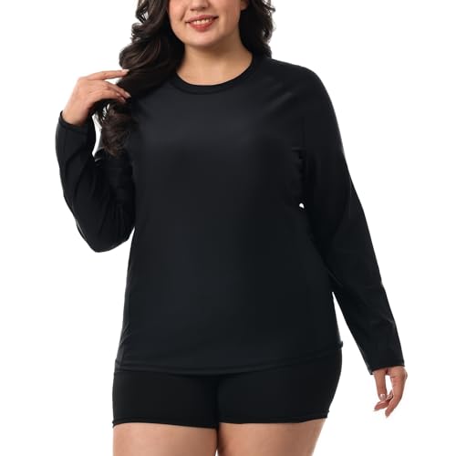 HODOSPORTS Women's Plus Size Rash Guard UPF 50+ Swim Shirt Sun Protection Swimsuit Top Long Sleeve 1X-6X