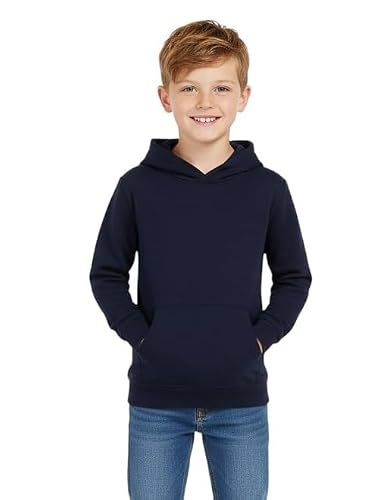 Image of RUBAB Kids Pullover Hoodie – Boys & Girls Hooded Sweatshirt, Soft Fleece Warm Jumper, Casual School Wear Top, Ages 5–14 Years (5 Years, 6 Years, Navy)