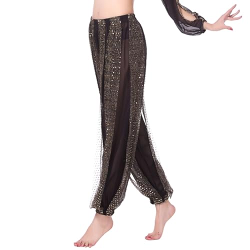 Bauchtanz Haremshose, Damen Chiffon Tribal Arabisch Hose, Pailletten Glänzend Lose Bauchtanz Kostüm Pumphose für Bauchtanz Yoga Pilates Zumba Party Performance Kostüm Karneval