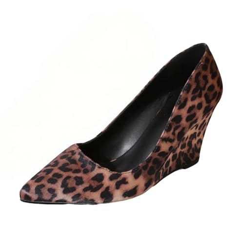 Lryweisy Women's Suede Wedge Pumps 3.3 Inch Pointed Toe High Heel Closed Toe Dress Shoes