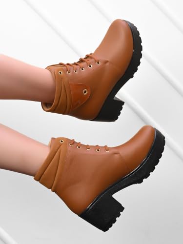 Image of XE Looks 100% Vegan Leather Women's Ankle Boots | Stylish & Trendy Lace-Up Design with Heel | Durable Leather Upper & Cozy Lining | Trendy & Stylish Boots For Girls & Women