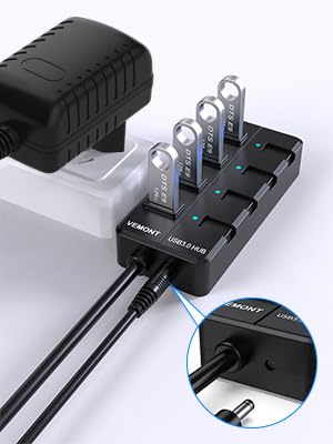 USB Hub mit Netzteil Vemont, 4 Ports USB 3.0 Verteiler
