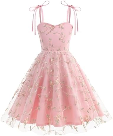 IDOPIP Embroidery Flower Girl Lace Dess for Kids Party Wedding Br...