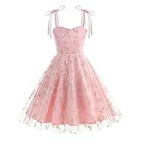 IDOPIP Embroidery Flower Girls Lace Dress for Kids Party Wedding Bridesmaid Communion Tulle Dresses Princess Pageant Birthday Formal Dance Prom Boho Floral Spaghetti Straps Gown ﻿ Pink 7-8 Years