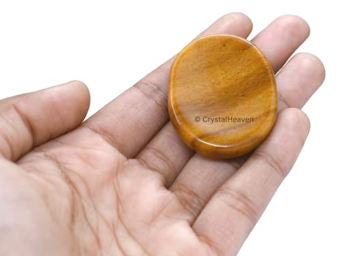 Image of Certified Yellow Jasper Crystal Thumb Worry Pebbles Stones for Anxiety Stress Relief Massage - AAA Grade Original Healing Gemstone Agate Rubbing Stone for Yoga Meditation Spiritual Reiki Feng Shui