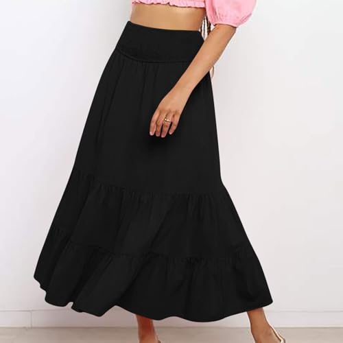 Women's Summer Comfy Tiered Skirts Elastic High Waisted A-Line Skirts Casual Beach Vacation Flowy Long Skirts2