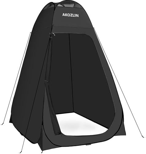 Image of AKOZLIN Portable Pop Up Shower Privacy Shelters Instant Tent Dressing Changing Outdoor Camping Toilet Tent Black 59 inch Width