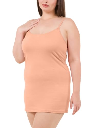 Image of Long Cotton Camisole Spaghetti Strap Tank Top for Women Basic Cami Tops Womens Undershirts Peach 3X-Large