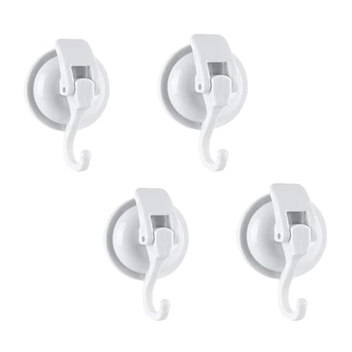SOCONT Heavy Duty Vacuum Suction Cup Hooks, White Plated Polished Super Suction for Kitchen Bathroom, 4 Pack