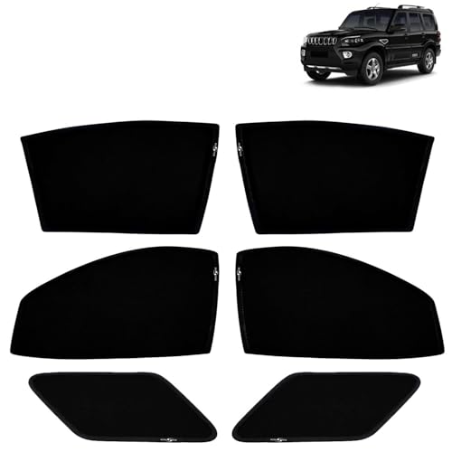 Image of KINGSWAY Car Sun Shade Curtains Only Compatible with Mahindra Scorpio (2019 to 2022) | Z-Black Fix-Type (Non-Magnetic) | UV & Heat Protection | Pack of 6 Pcs