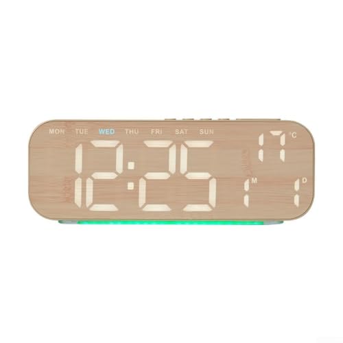 Image of CashMuch Wood LED Clock Large Screen Time Date for temp Wood LED Clock(C)