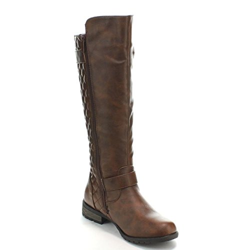 JJF Shoes Mango-21 Women's Winkle Back Shaft Side Zip Knee High Flat Riding Boots Brown 10