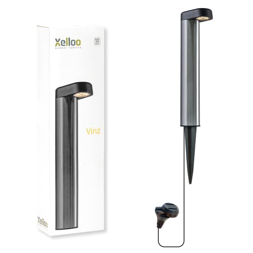 Xelloo® Gartenleuchte VINZ, 12 Volt, 1 Stück Aluminium/PVC Designarmatur 1W LED warmweiß mit Erdspieß, wasserdicht (IP44) und mit praktischem...