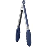 U-Taste 23 cm Silikon-Küchenzange 315℃ hitzebeständige Kochzange mit fest versiegelten Antihaft-Gummispitzen & silikonbeschichtetem Stahlgriff & glatter Verriegelung zum Servieren (Mitternachtsblau)