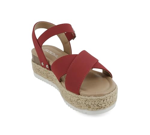 Image of Soda inchFIRELY inch ~ Women Round Toe Crisscross Band Platform Espadrille Wedge Sandal with Adjustable Ankle Strap