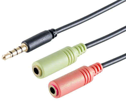1aTTack.de 1 x 0,25 m – Adaptateur en Y pour Casque Audio et Microphone, fiche TRRS 3,5 mm, CTIA, Noir, 0,25 m – 2 Prises Jack 3,5 mm
