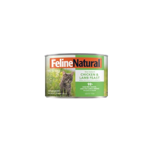 Feline Natural New Zealand Canned Catfood Wet Food High-Meat Low-Carb & Grain Free Cat Food Wet Chicken and Lamb Feast 6 oz Pack of 12